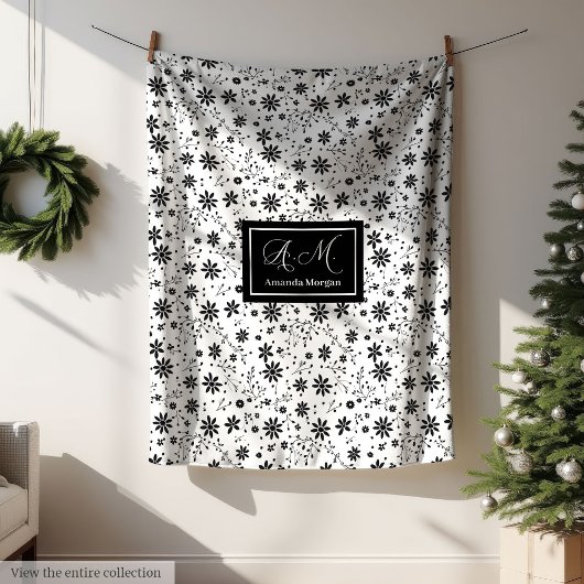 Minimalistische Blumen-Decke Monogramm Grautöne St Fleecedecke
