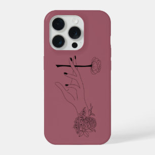Minimalistische Blumen-Hand-Linienkunst-Handyhülle iPhone 15 Pro Hülle