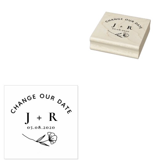 Minimalistische Blumenänderung des Datums Monogram Gummistempel (Stempel)