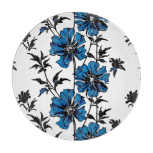 Minimalistische Blumenbilder in Blau und Schwarz Schneidebrett