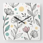 Minimalistische Blumendarstellung mit Pastellpunkt Quadratische Wanduhr (Vorderseite)