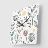 Minimalistische Blumendarstellung mit Pastellpunkt Quadratische Wanduhr (Winkel)