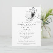 Minimalistische Blumenfeier zur Beerdigung des Leb Einladung (Stehend Vorderseite)