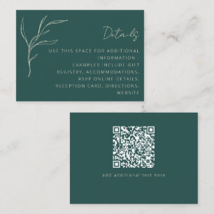 Minimalistische Blumengrün-Hochzeitdetails QR-Code Begleitkarte