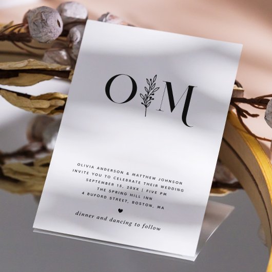 Minimalistische Blumenhochzeit | Elegantes Schwarz Einladung