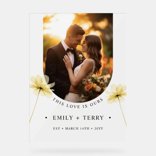 Minimalistische Blumenhochzeit Foto Begrüßung Matt Acrylschild (Vorderseite)