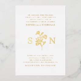 Minimalistische Blumenhochzeit | Luxury Gold Monog Folieneinladung