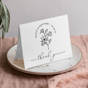Minimalistische Blumenhochzeit   Schwarz-Weiß-Eleg Dankeskarte