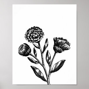 Minimalistische Blumenillustration Florale Kunst i Poster