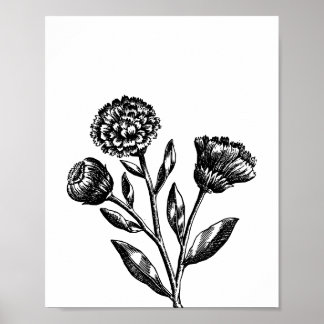 Minimalistische Blumenillustration Florale Kunst i Poster