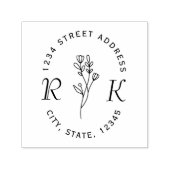 Minimalistische Blumeninitials Hochzeit Rücksendea Permastempel (Design)