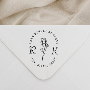 Minimalistische Blumeninitials Hochzeit Rücksendea Permastempel