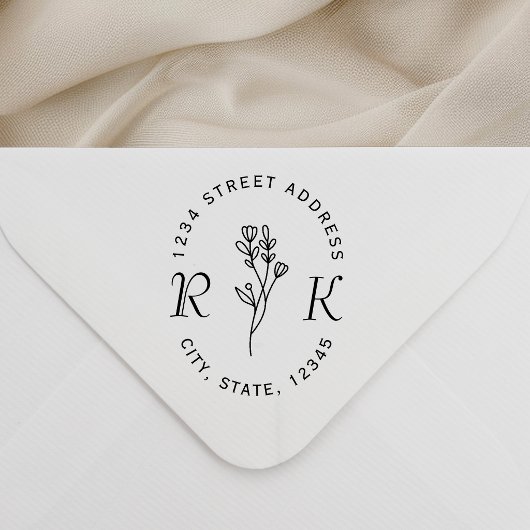 Minimalistische Blumeninitials Hochzeit Rücksendea Permastempel