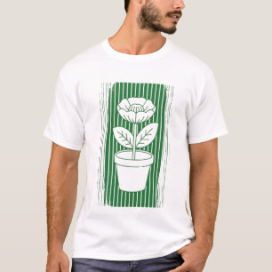 Minimalistische Blumenkübel-Linienkunst Grün Retro T-Shirt