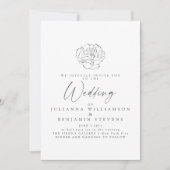 Minimalistische Blumenlinie Art White Script Hochz Einladung (Vorderseite)