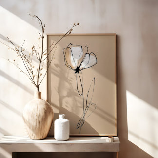 Minimalistische Blumenlinienkunst | Neutrales Abst Leinwanddruck