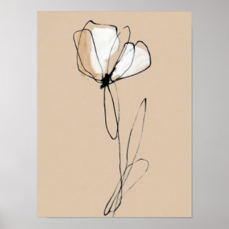 Minimalistische Blumenlinienkunst | Neutrales Abst Poster