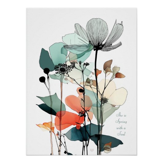 Minimalistische Blumenmauer Art Drucken 2 Poster (Vorderseite)