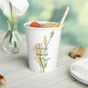 Minimalistische Blumenschrift-Hochzeitspapieraufkl Pappbecher