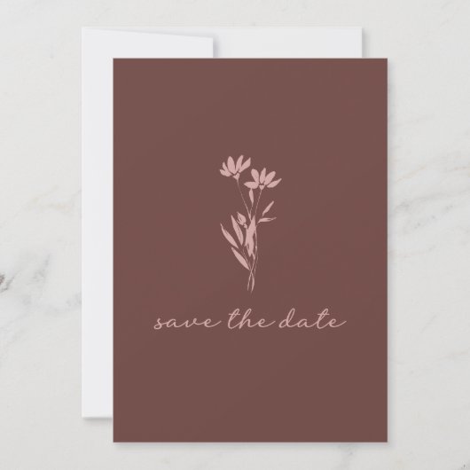 Minimalistische Blumenschrift Rustikales braunes F Save The Date (Vorderseite)