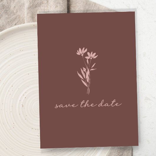 Minimalistische Blumenschrift Rustikales braunes F Save The Date