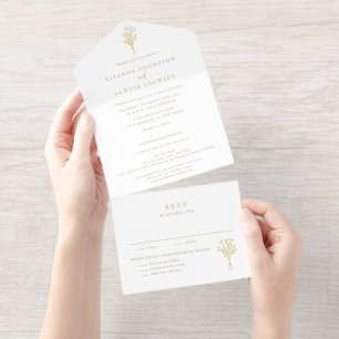 Minimalistische Blumenstrauß-Linienkunst-Hochzeit All-in-One-Einladung