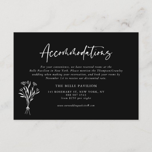 Minimalistische Blumenstrauß Schwarze Unterkünfte Begleitkarte (Vorderseite)