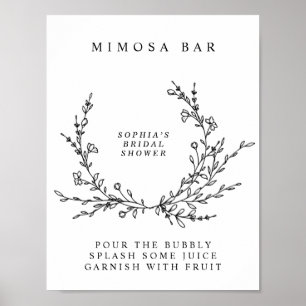 Minimalistische Blumige Linienkunst Mimosa Bar Sch Poster