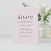 Minimalistische Blush und Grau-Hochzeitdetails Begleitkarte (Stehend Vorderseite)