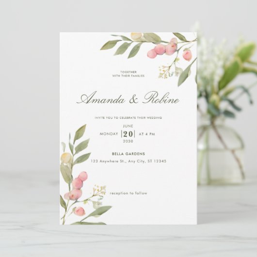 Minimalistische Blush Wasserfarbenhochzeit Einladung (Stehend Vorderseite)