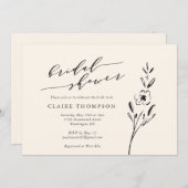 Minimalistische Blüte Zeichnend in Cream Brautpart Einladung (Vorne/Hinten)