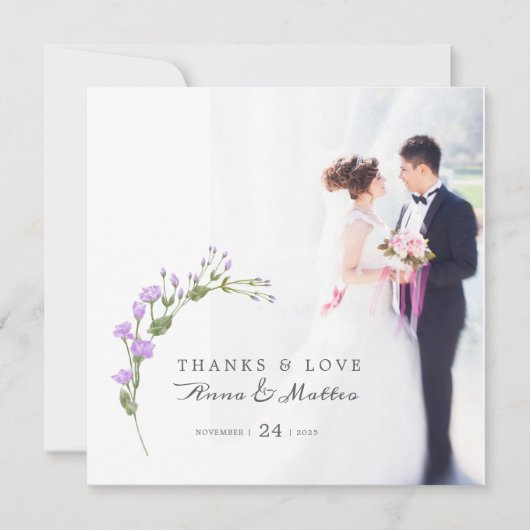 Minimalistische Blütenhochzeit Dankeskarte (Vorderseite)