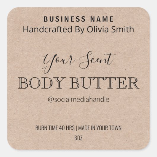 Minimalistische Body Butter Labels Quadratischer Aufkleber (Vorderseite)
