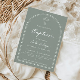 Minimalistische Bogen Salbei Taufe Einladung