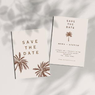 Minimalistische bohemian beige Palme Hochzeit Save The Date