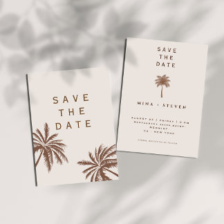 Minimalistische bohemian beige Palme Hochzeit Save The Date