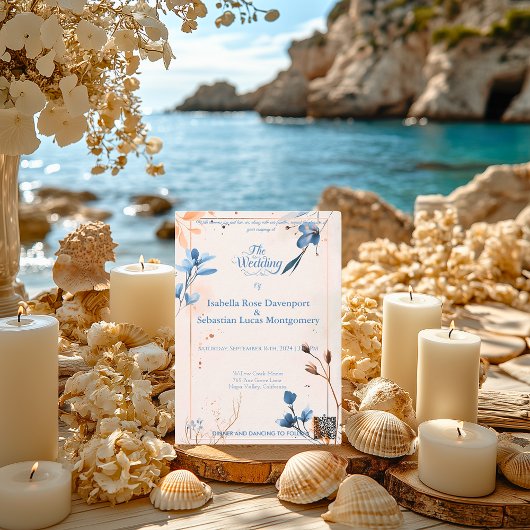 Minimalistische Bohemische Hochzeit von Dusty Blue Einladung