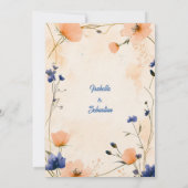 Minimalistische Bohemische Peach und Royal Blue We Einladung (Rückseite)