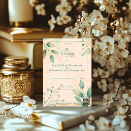 Minimalistische Bohemische Sage Green & Rose Hochz Einladung