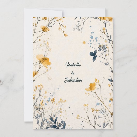 Minimalistische Bohemische Senf-Hochzeit Einladung (Rückseite)