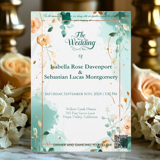 Minimalistische Bohemische Smaragd- und Rose-Gold- Einladung