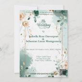 Minimalistische Bohemische Smaragd- und Rose-Gold- Einladung (Vorderseite)