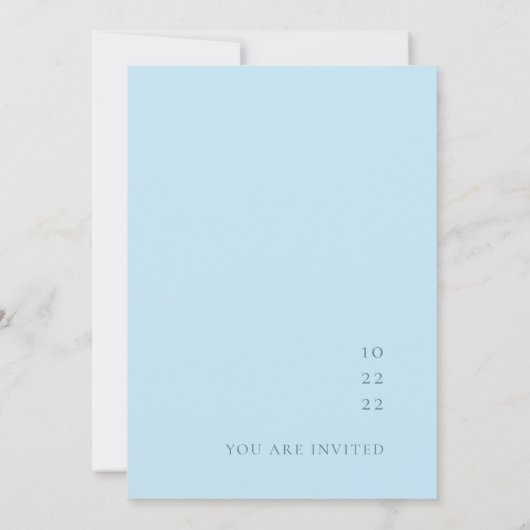 Minimalistische Bohemische Soft Blue Hochzeit Einladung (Rückseite)