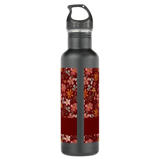 Minimalistische bohfarbige Blume rot Edelstahlflasche (Rückseite)