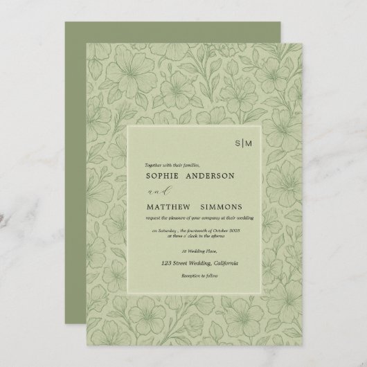 Minimalistische Böhmische Blüte Einladung (Vorne/Hinten)