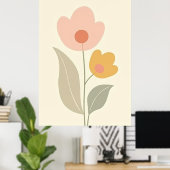 Minimalistische Boho Abstrakte Blumenkunst Poster (Heimbüro)