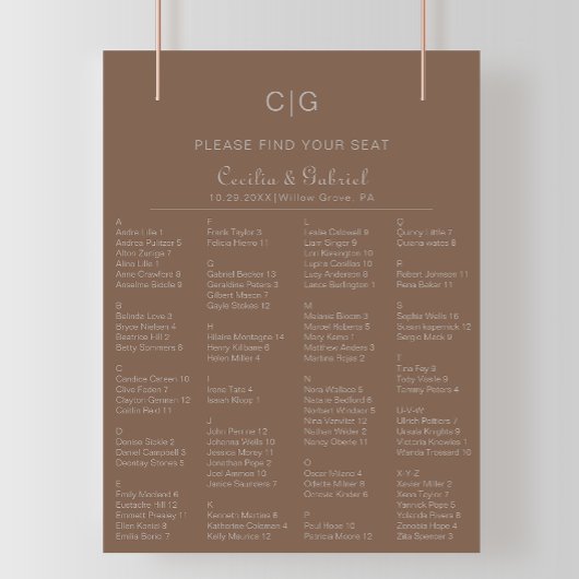 Minimalistische Boho Alphabetische Hochzeitstabell Poster