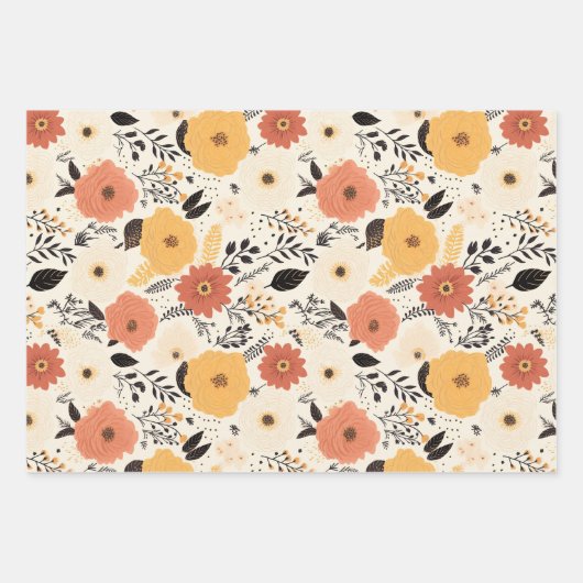 Minimalistische Boho-Blume Herbst Geschenkpapier Set (Vorderseite)