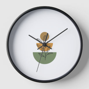 Minimalistische Boho-Botanik-Linienkunst - Erdige Uhr