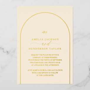 Minimalistische Boho-Cream-Bogen-Hochzeit Folieneinladung